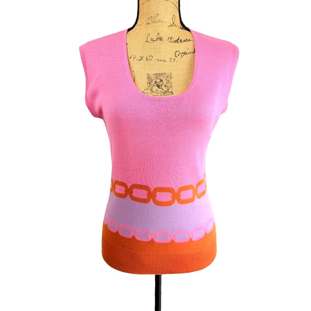 Max Mara Studio Women Pink Orange Purple Colorblock Chain Knit Sleeveless Top M